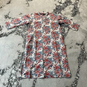 Utsa Dress Womens Size XXL Red Floral Print 100% Cotton Shirt Shift Knee Length